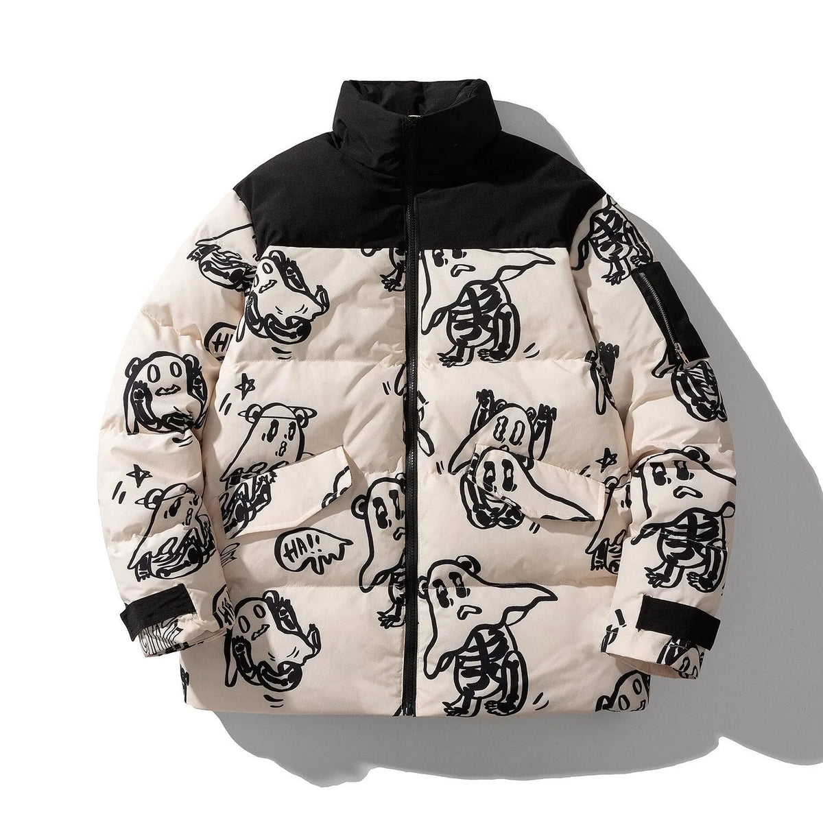Korean style loose bread clothes winter men hooded jacket in beige or blue, thick polyester fill, sizes M to 4XL