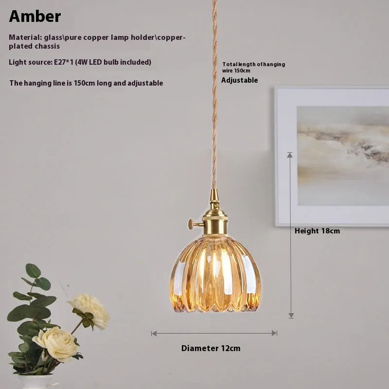 Vintage glass flower chandelier with Nordic design for bedside ceiling lighting