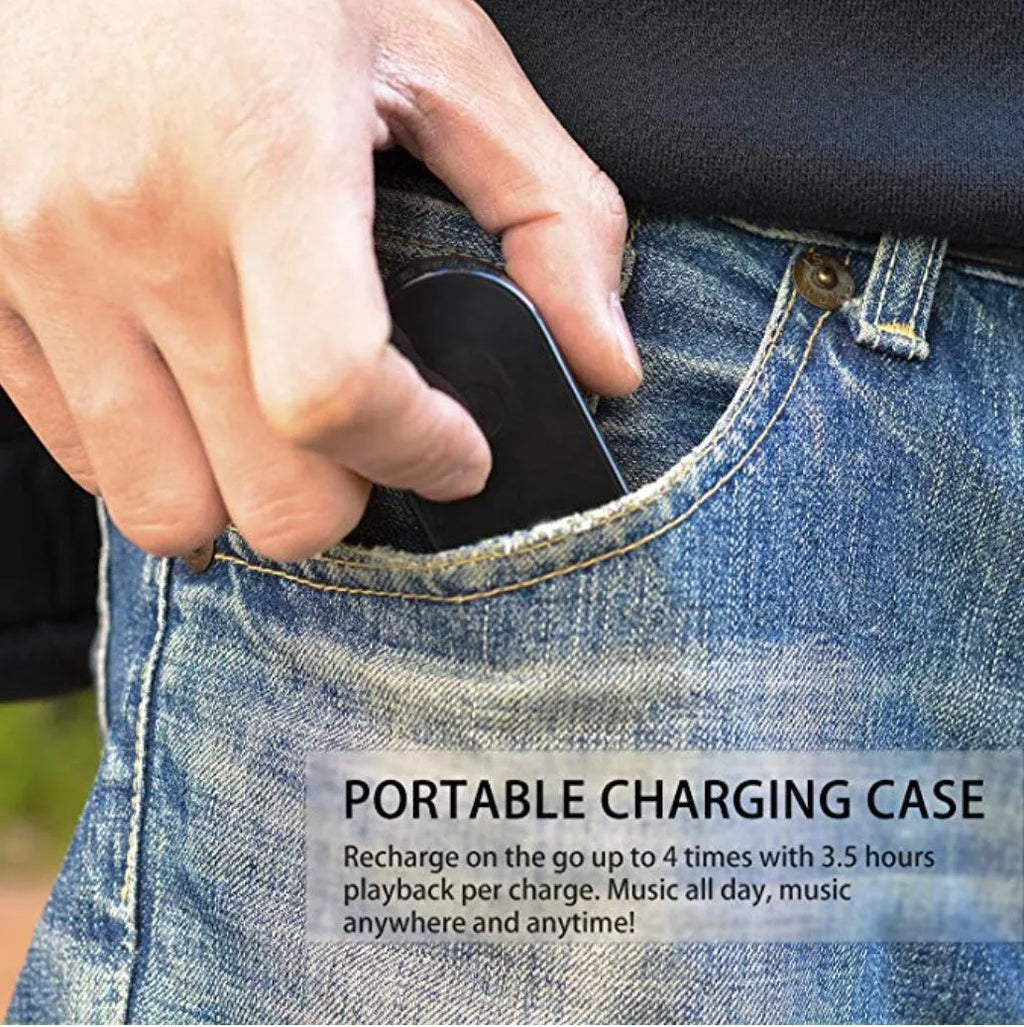 Wireless Bluetooth headset in black with Bluetooth connectivity for calls