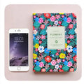 Floral notepad with fabric imitation leather cover in green, showing wireless binding and Daolin paper pages