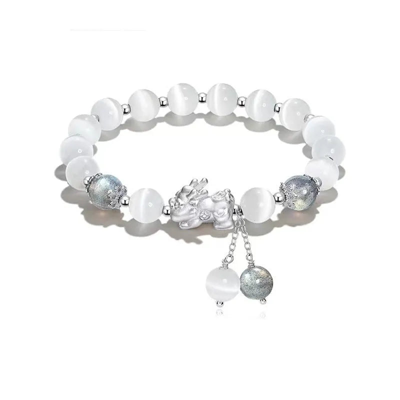 Natural black agate and grey opal crystal couple bracelet with 10mm wave shape design