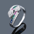 Women's gold-plated copper ring with colourful zircon inlay geometric shape white colour size no 7