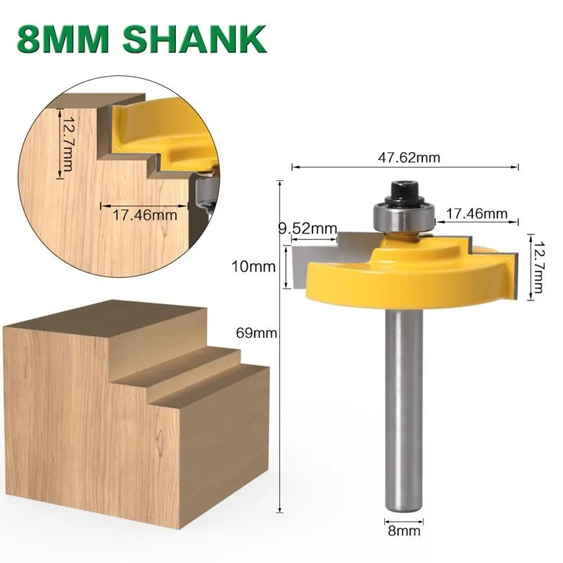 Carbide woodworking router cutter with 8mm shank for door and window step profiling