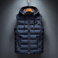 Men's slim waistcoat cotton-padded jacket with zipped pockets, straight hem and cardigan front, shown in solid colour