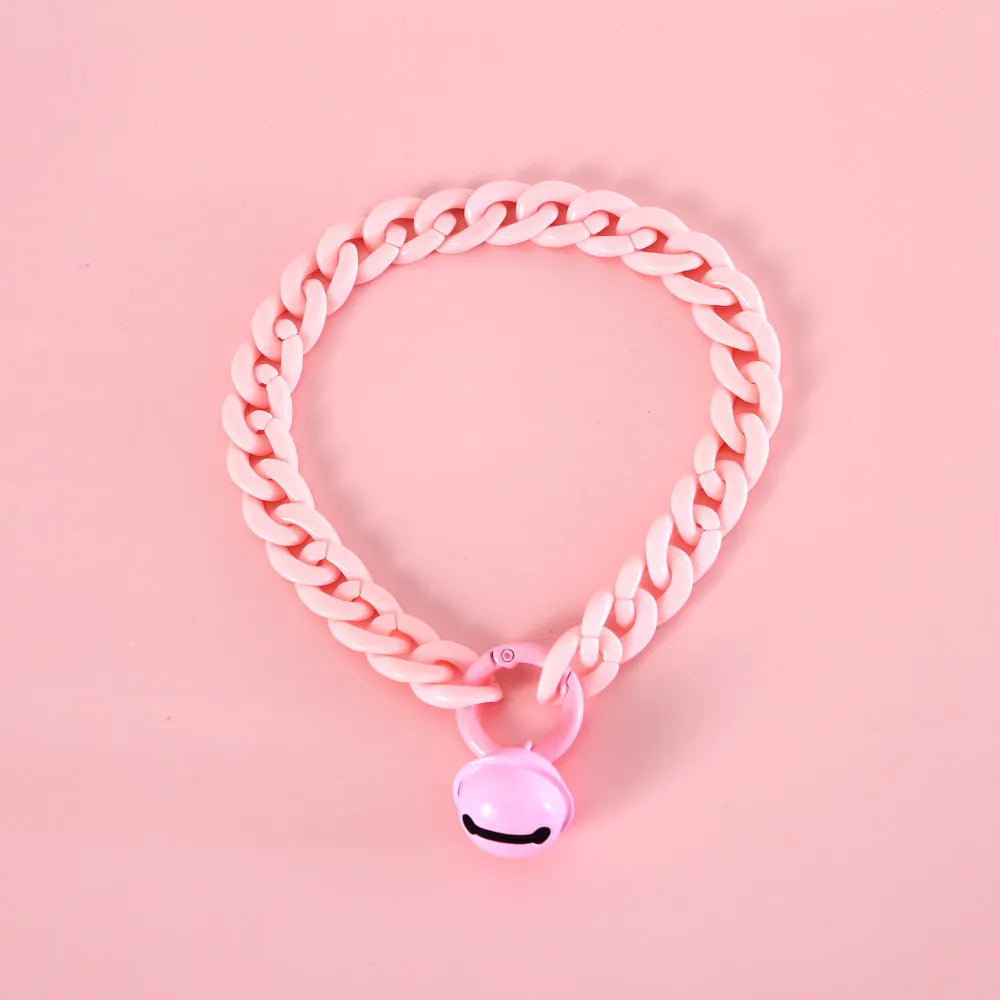 Macaron candy coloured plastic pet collar with chain design for cats, dogs and rabbits