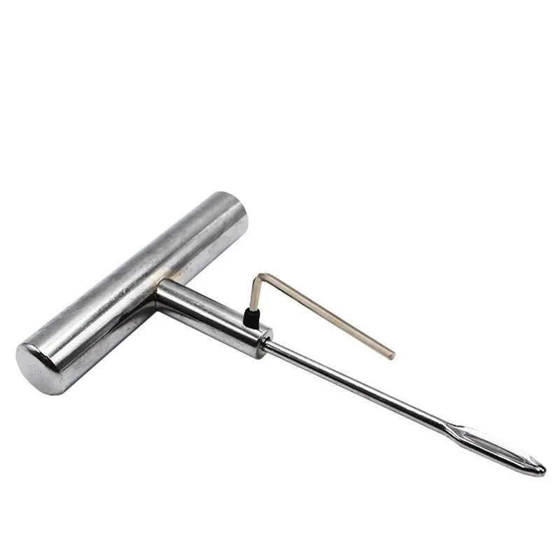 Car tyre repair kit with rubber strips, drill pin, solid handle, wrenches and storage box