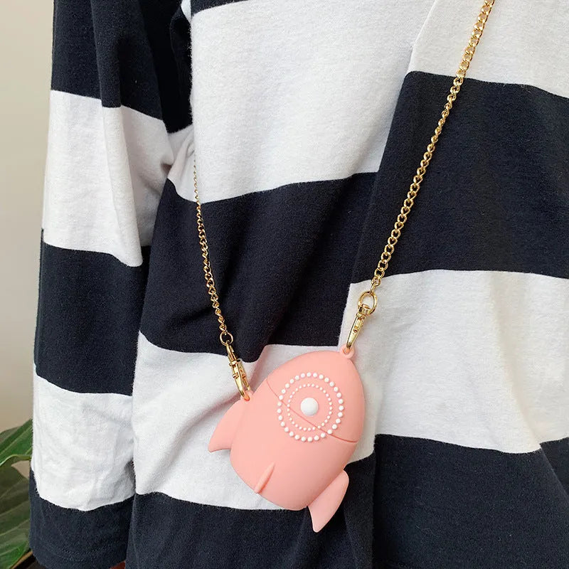 Pink rocket silicone protective cover for AirPods 1 and 2 charging case, black or pink option