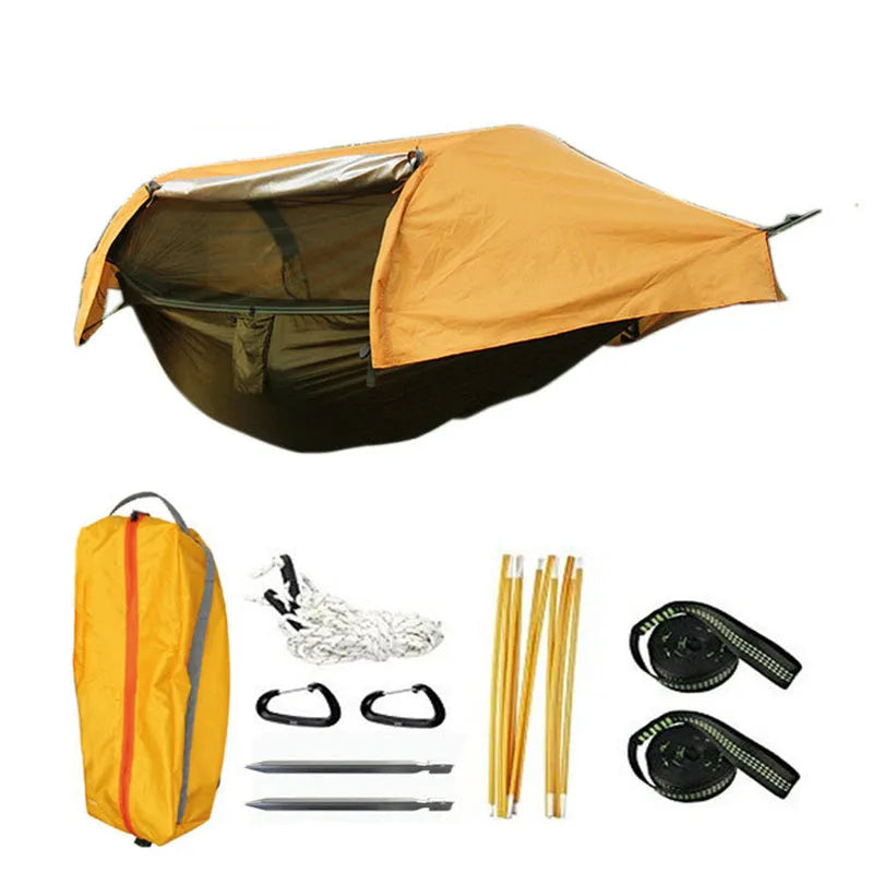 Mosquito-proof camping hammock tree net with 70D nylon body and high-density polyester net in green