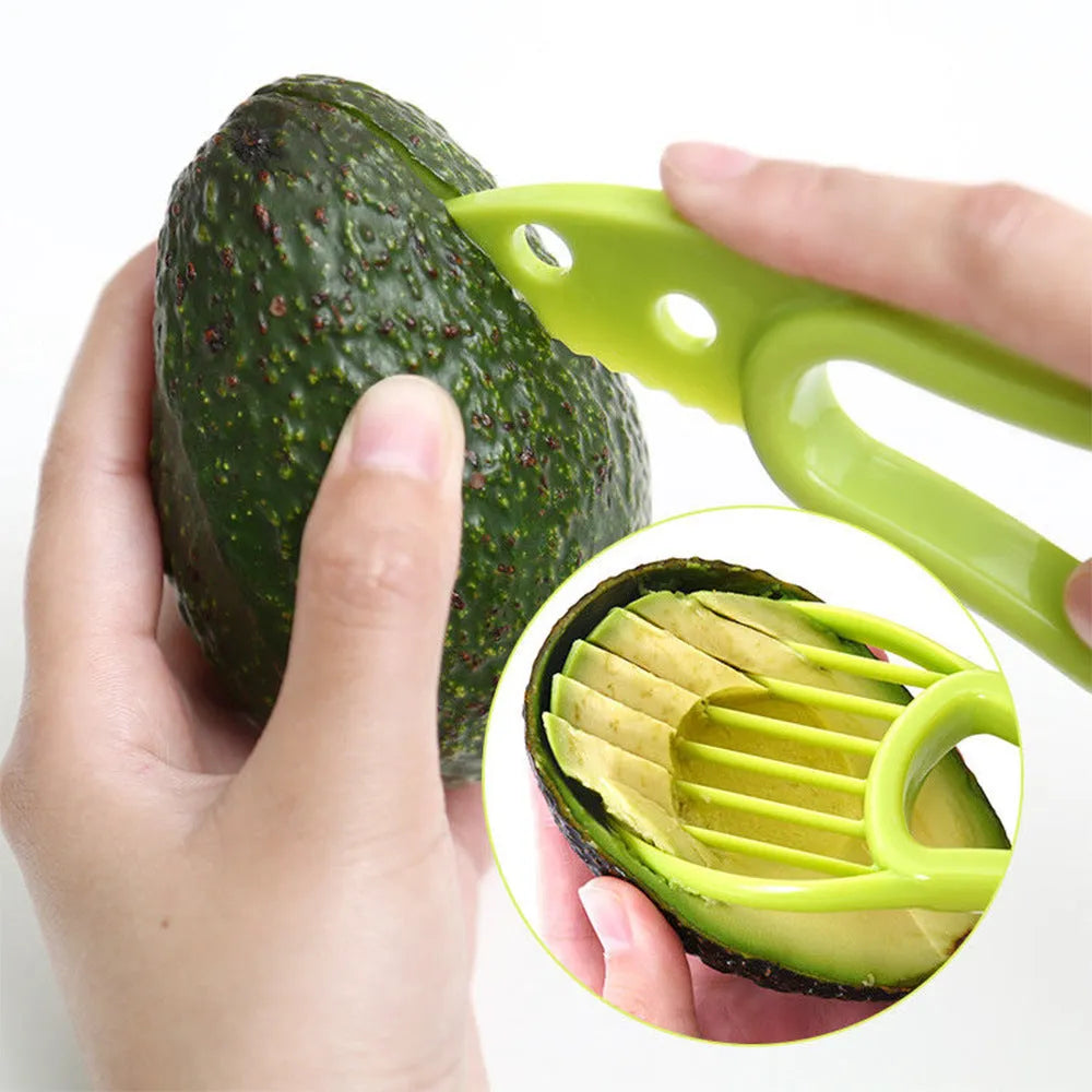 Multifunctional avocado knife in green and orange polypropylene for slicing and peeling fruit