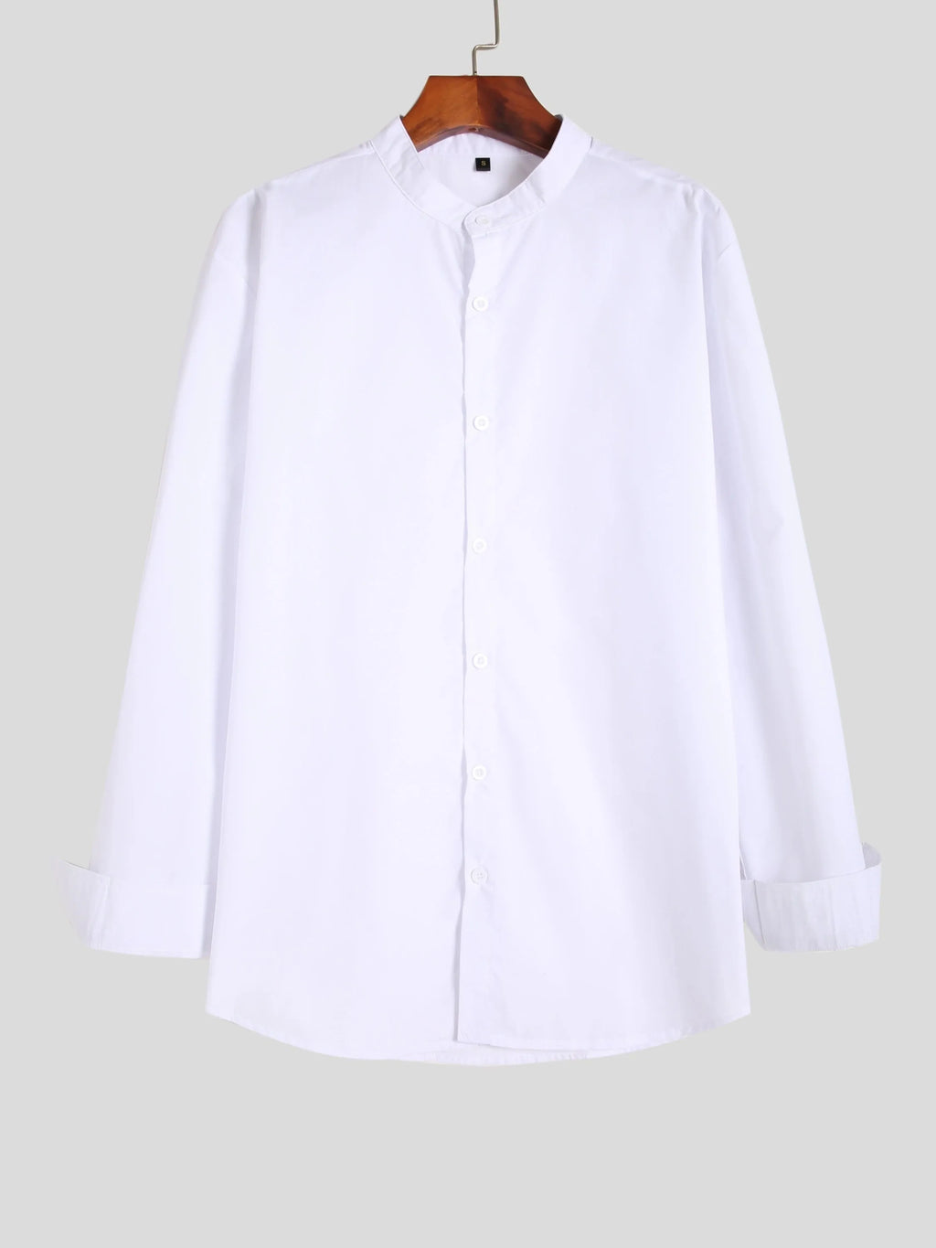 Men's stand-up collar white shirt, form-fitting cut, shown in white and available in sizes S to XXXL