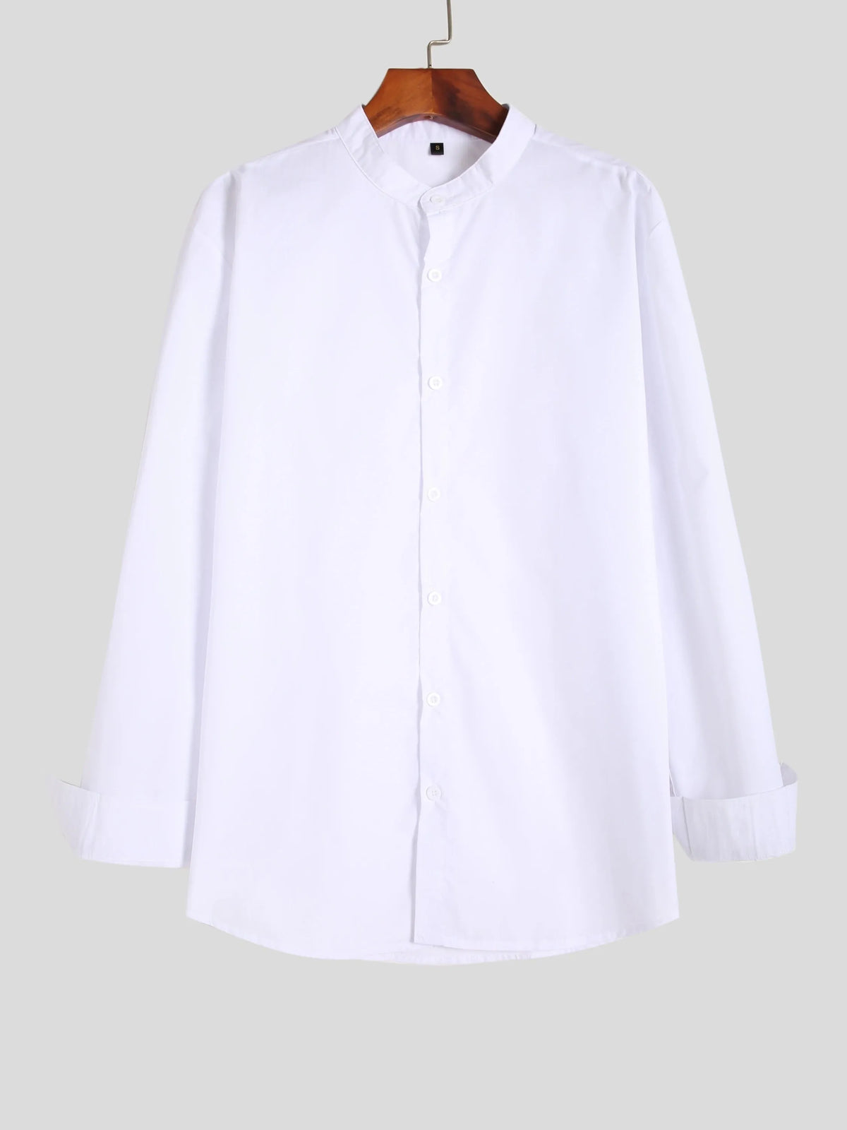 Men's stand-up collar white shirt, form-fitting cut, shown in white and available in sizes S to XXXL
