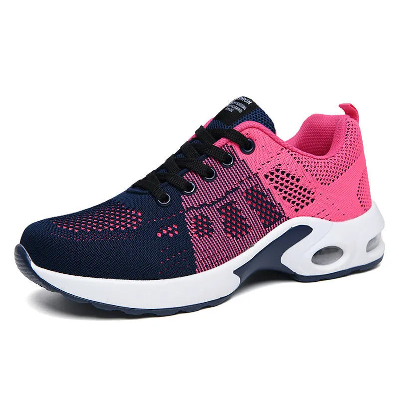 Dense mesh flyknit breathable flat heel casual women sneaker in grey with round toe and cross strap