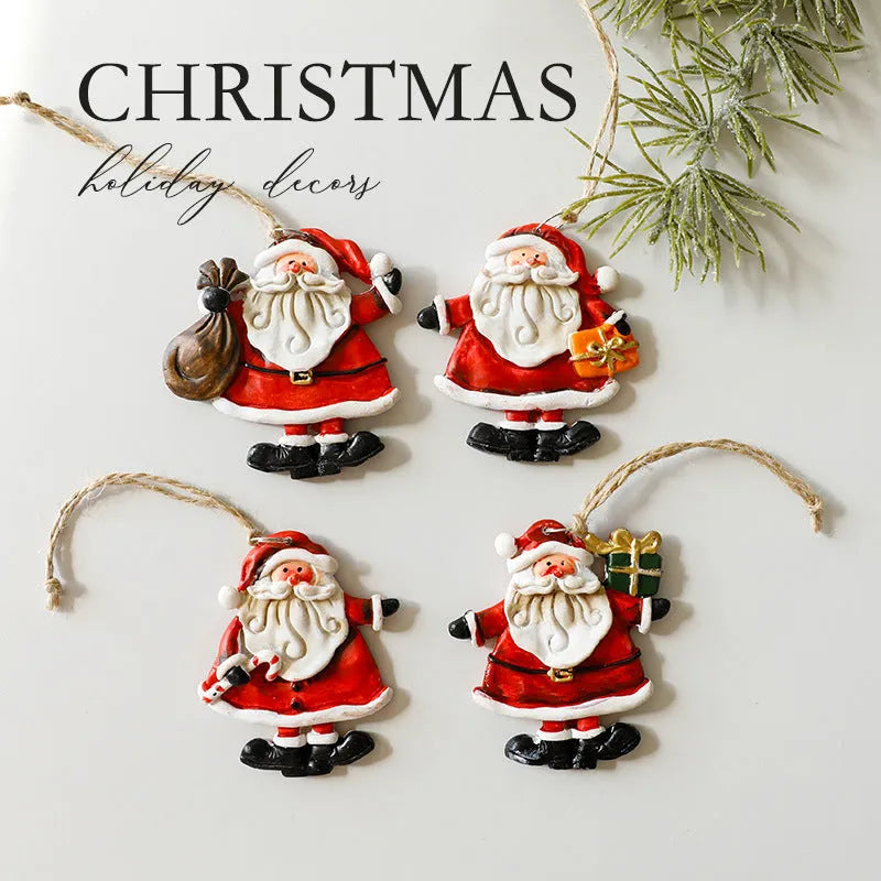 Christmas resin pendant set with snowman, gingerbread man, and Santa figures in various colours and accessories
