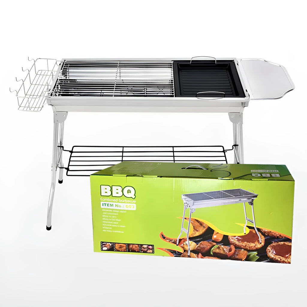 Large stainless steel portable charcoal barbecue oven body with flip design and dual grills
