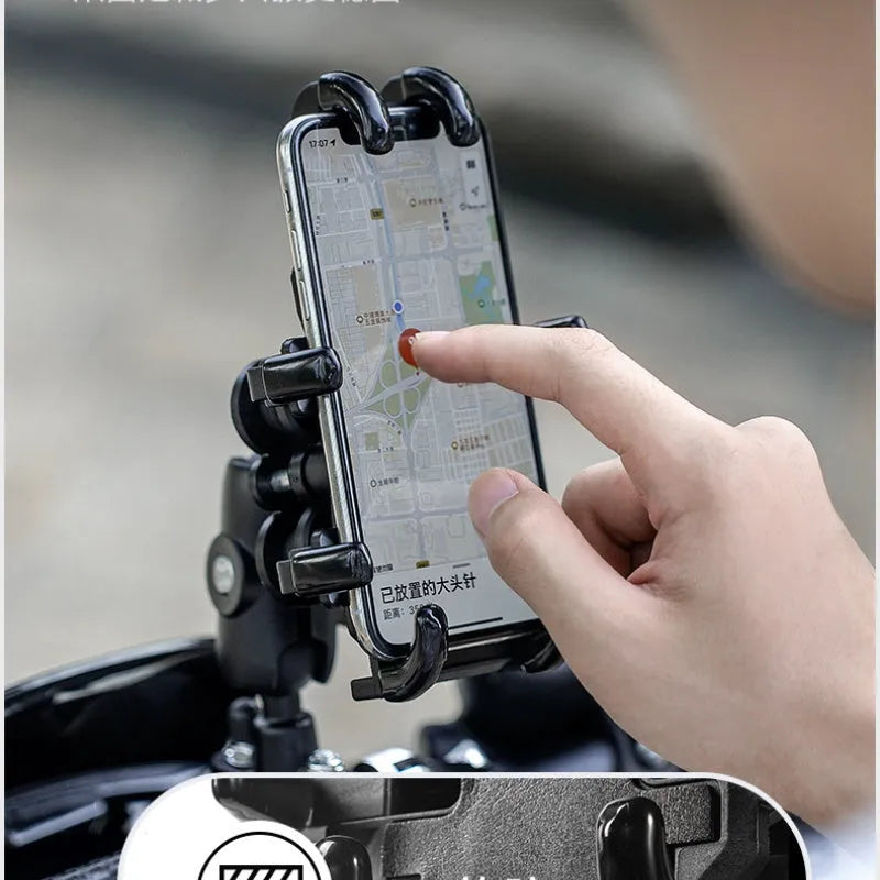 Aluminium alloy motorcycle phone bracket with eight claws and shock absorption design