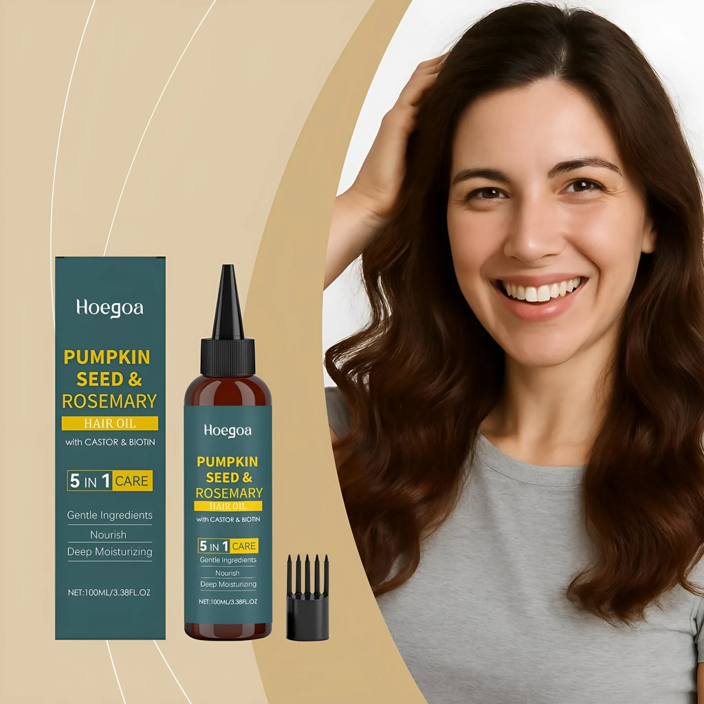 Rosemary hair care essential oil 100ml bottle with pointed applicator nozzle and hair comb
