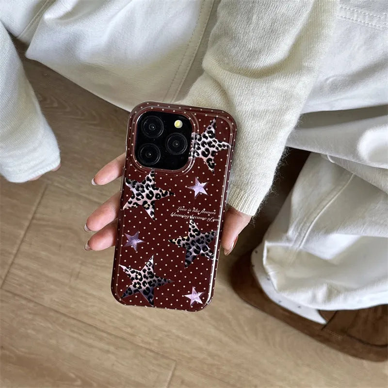 Double-layer half-pack phone case with XINGX leopard print and polka dot design, shockproof TPU cover for Apple iPhone models.