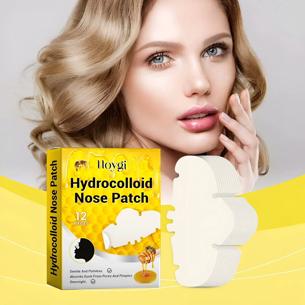 12 hydrocolloid invisible concealer nose patches for acne spot treatment on a white background