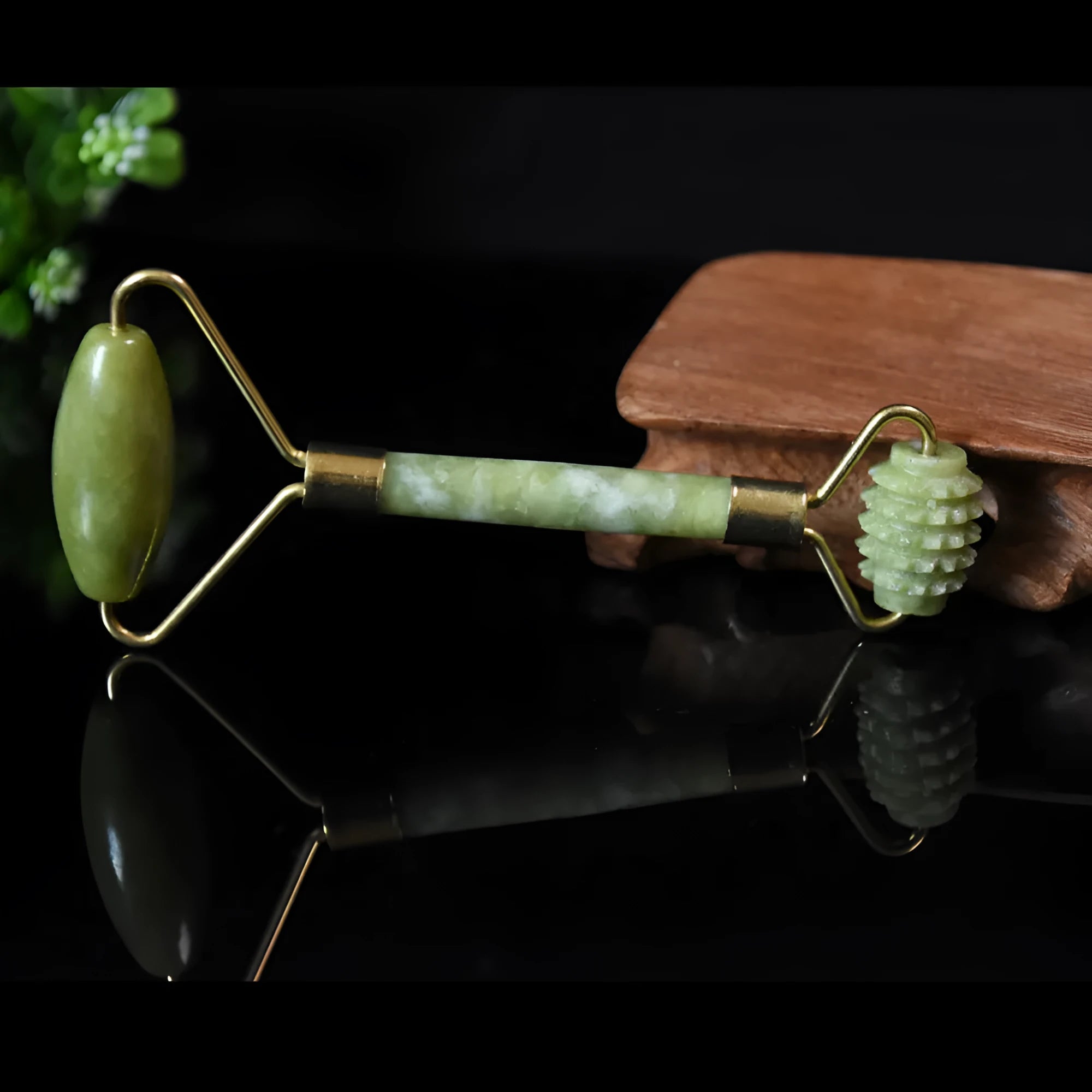 Natural green jade face and body massager roller and scraper set