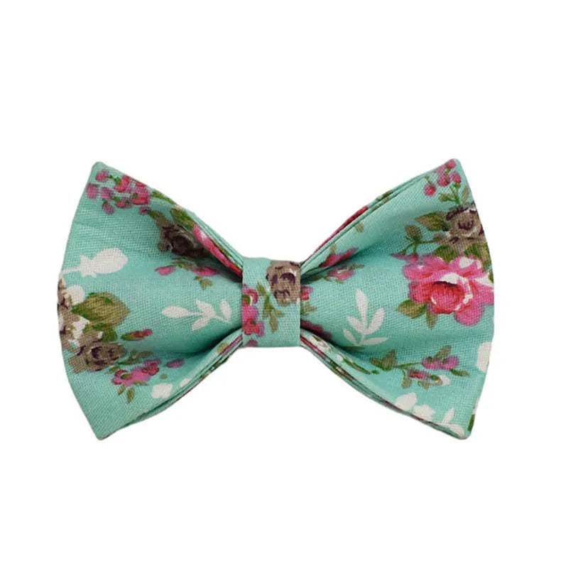 Rose dog collar with green background and detachable cute bow, cloth pet set with leash and vest options