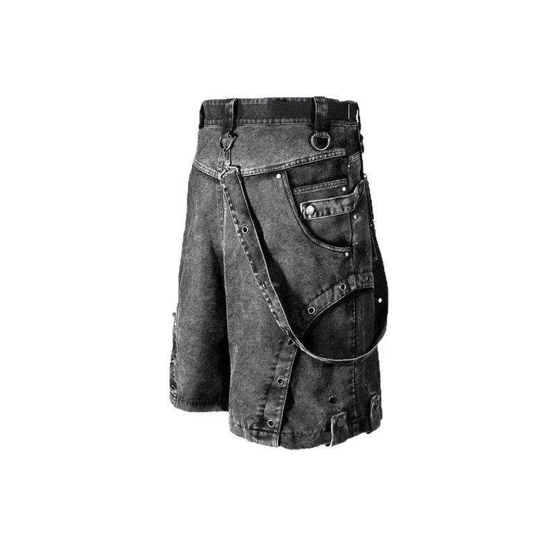 Loose high waist denim shorts in washed Pearl Canvas fabric showing fifth pants length and retro street style