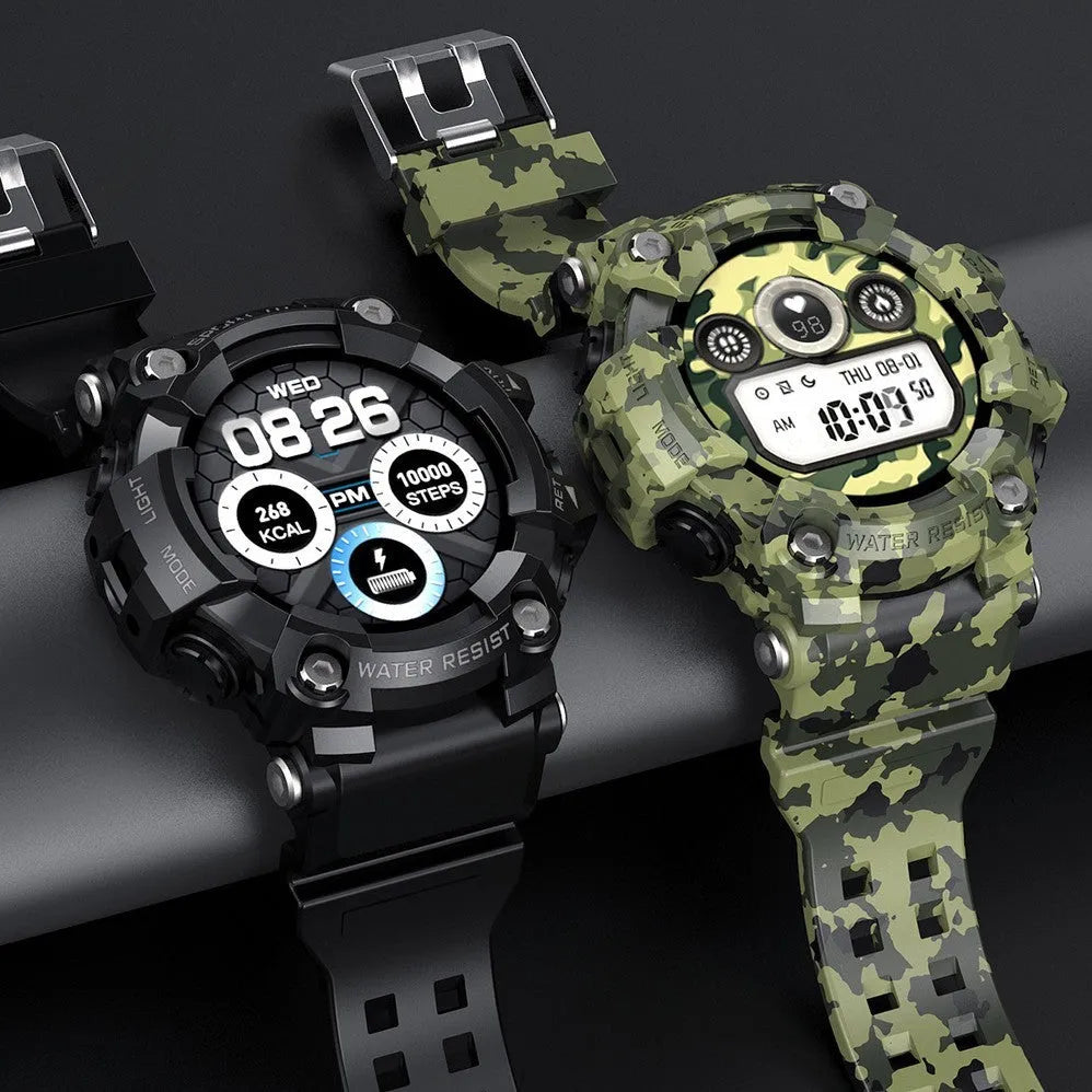 T6 Tactical Smart Watch with 1.3-inch screen on anti-sweat wristband in Black or Green colour