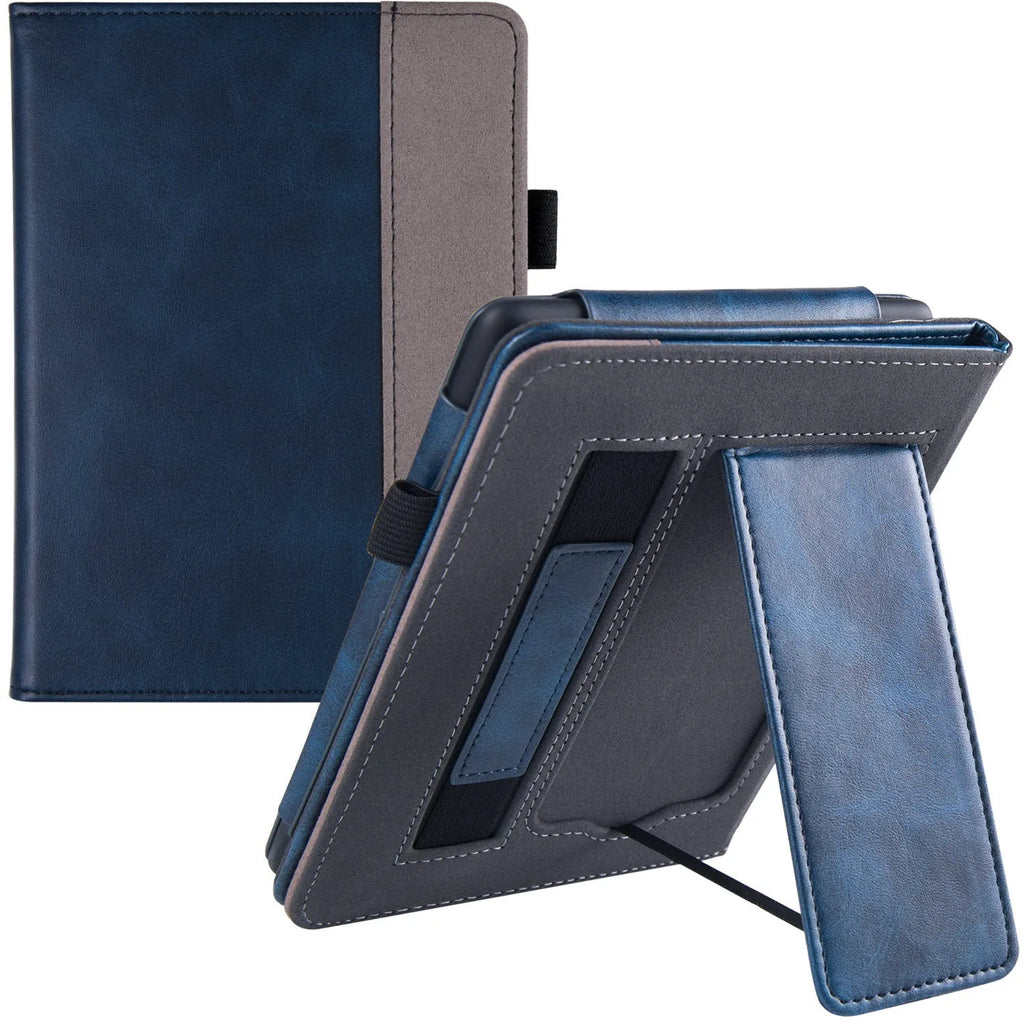 Kindle Paperwhite 11 leather protective case showing wrist strap bracket and sleep mode feature