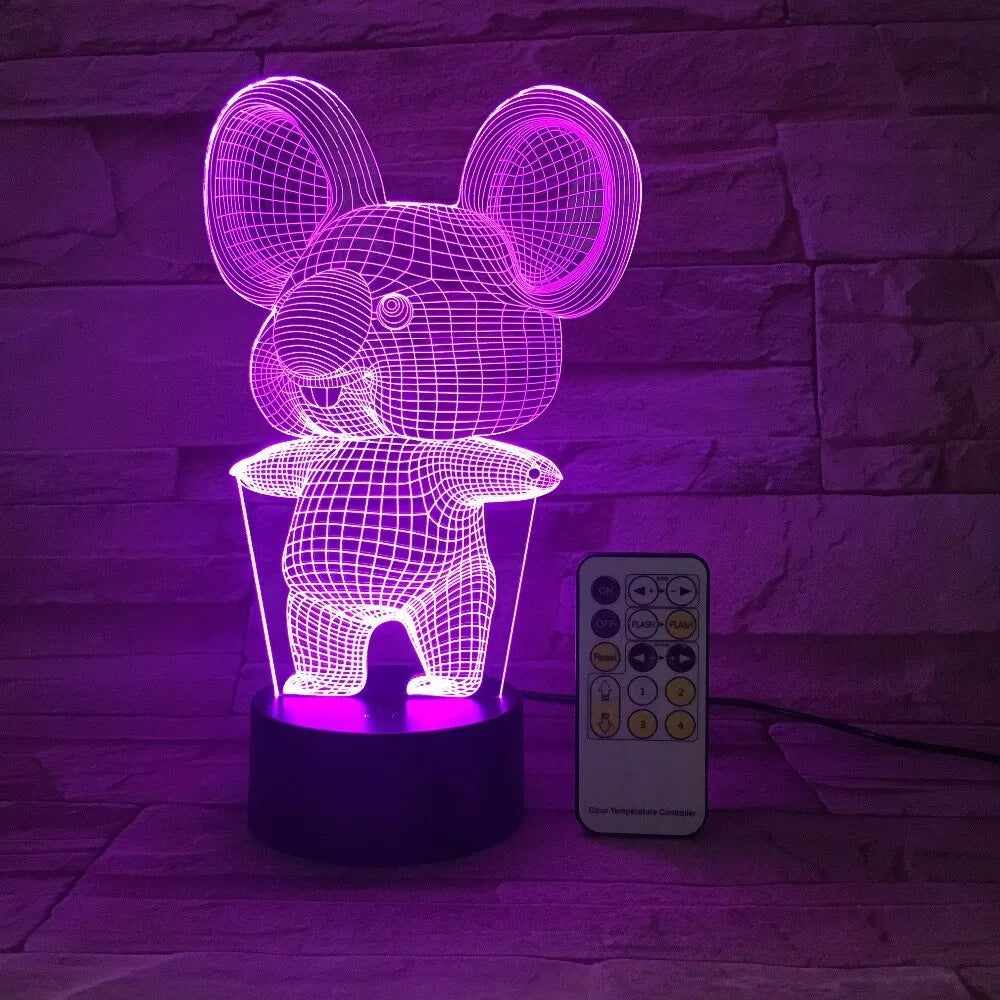 Black koala LED night light with seven colour modes including red, green, blue, yellow, purple, and white