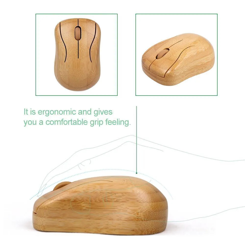 Bamboo wireless keyboard and mouse set, keyboard 400x135x25mm, mouse 94x65x35mm, natural bamboo shell