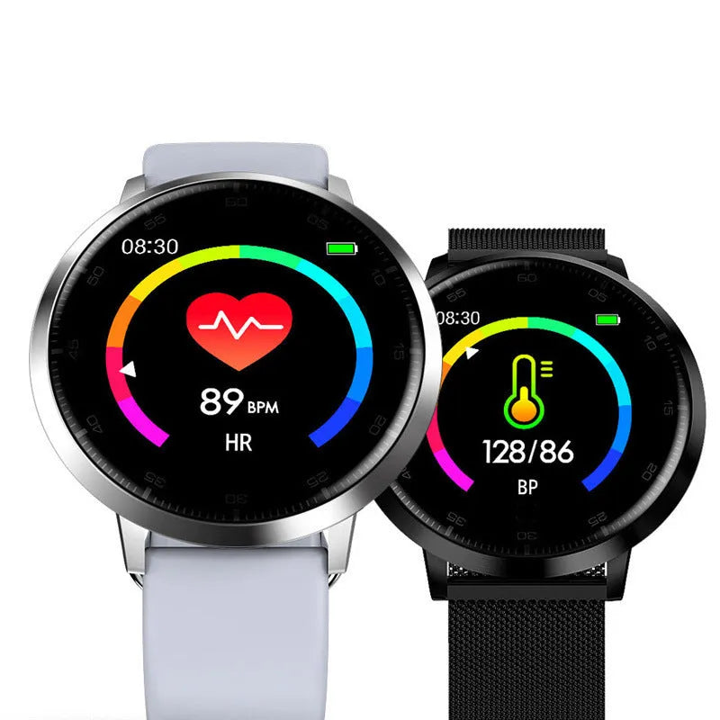 Smart health bracelet with 1.3-inch screen on black silicone wrist strap