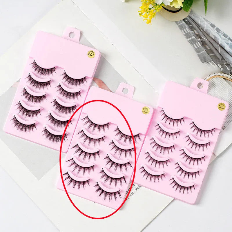 Five pairs of manga style false eyelashes with natural wispy design for anime cosplay and Korean makeup applications
