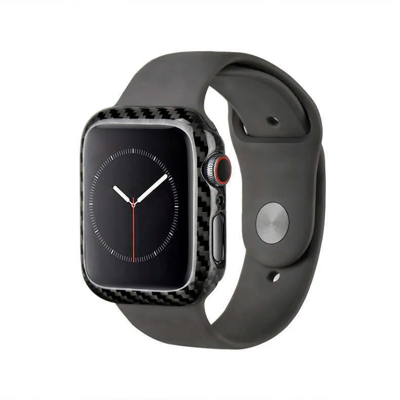 Carbon fibre Apple Watch 4 case with half-wrap leather design in 44mm size