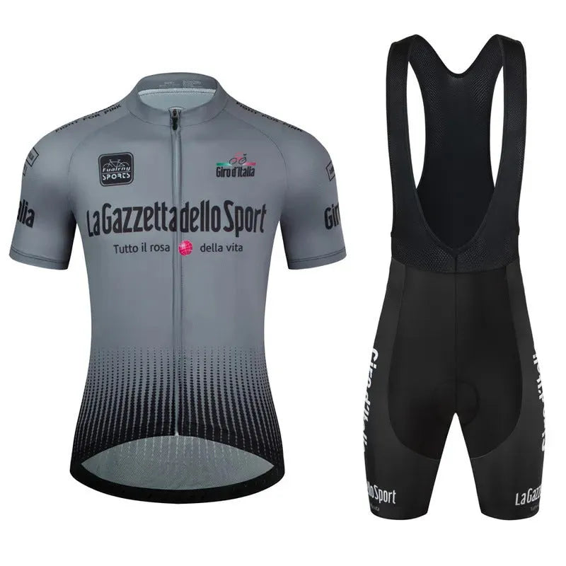 Loop pattern cycling clothing set with short sleeve jersey and matching shorts