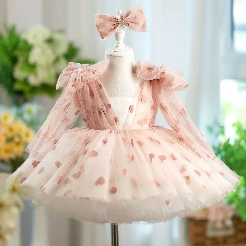 Girls purple tutu dress with bow and gauzy skirt, princess style, available in sizes 80cm to 160cm