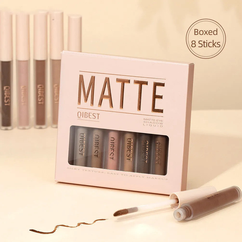 Matte liquid eyeshadow 8-piece box set with eight 2g tubes in khaki earth-tone shades