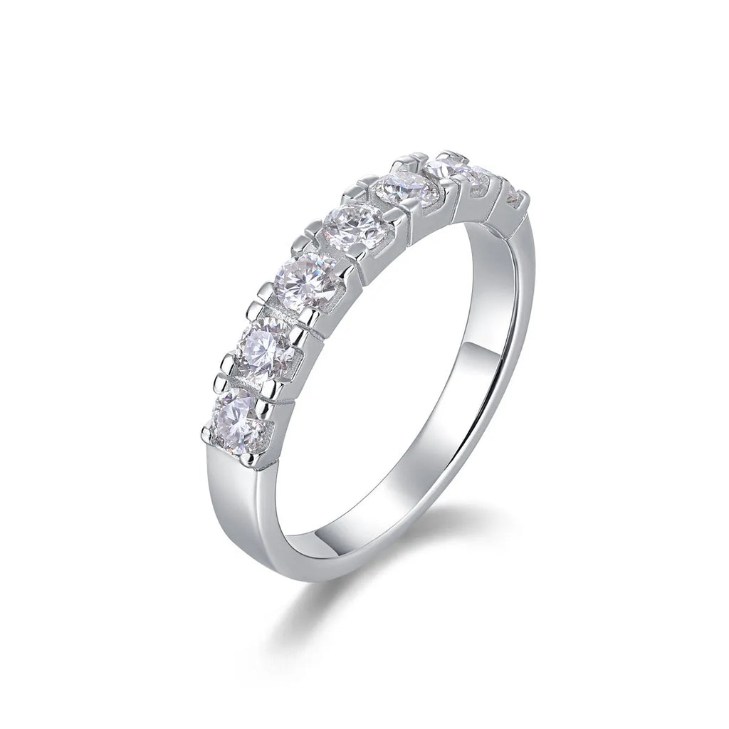 Lucky wedding ring set with 0.1-carat moissanite, S925 silver platinum plated band, sizes 5 to 9, gift box
