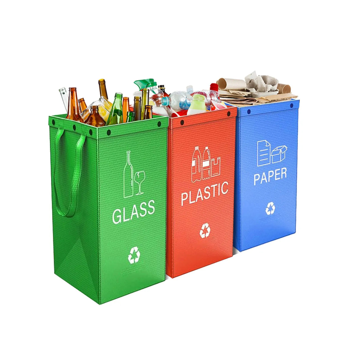 Blue handbag style 40-litre plastic waste sorting bin with waterproof construction