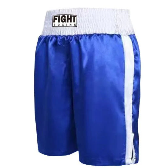 A pair of black and gold waist boxing shorts with an elasticated waistband and drawstring.