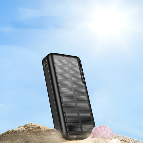 30000mAh all-black portable emergency power bank with solar panel feature