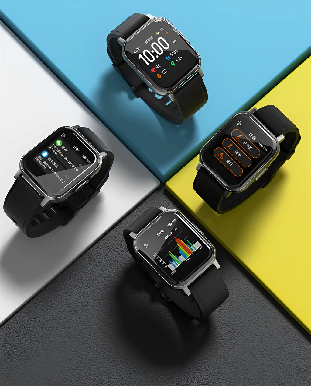 Black waterproof smart bracelet with 1.4-inch colour screen and silicone strap on a wrist