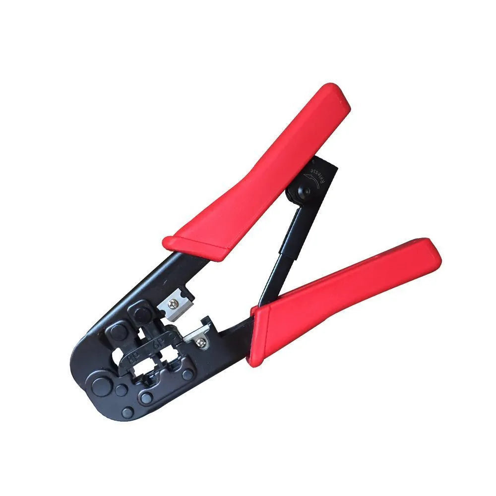 High carbon steel crimping tool with 40Cr cutter head, round mouth, and red flame retardant PC and PVC handle for cable.