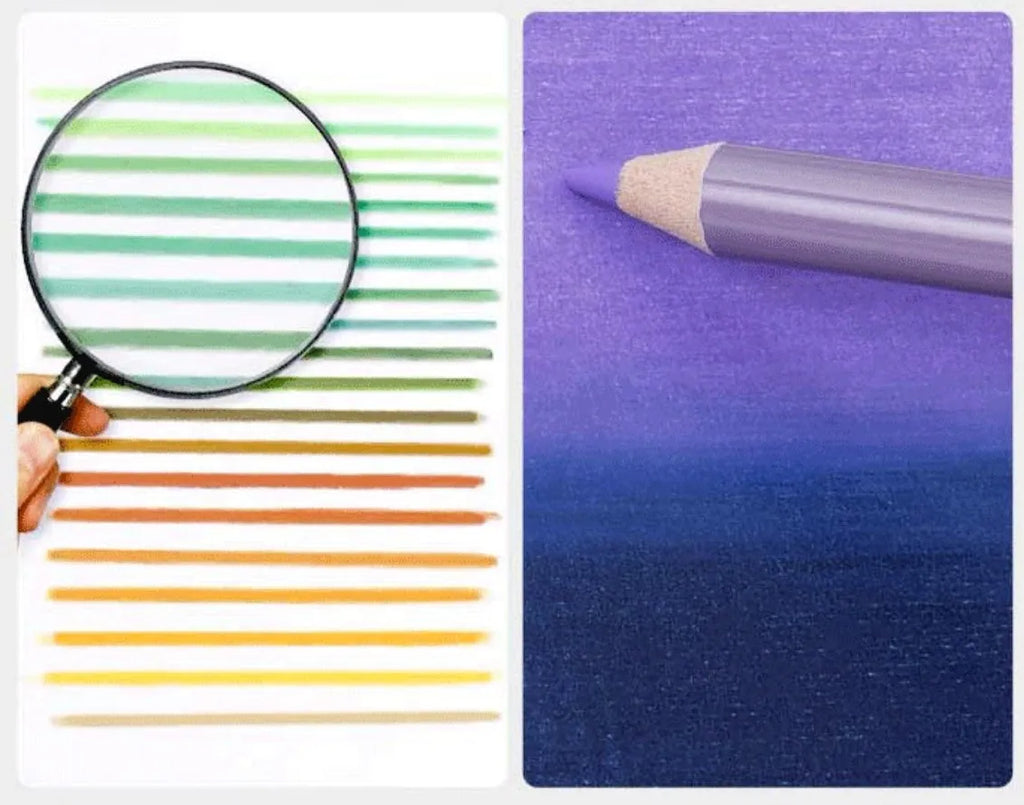 Boxed set of 72 coloured art pencils with basswood barrels for drawing and sketching.