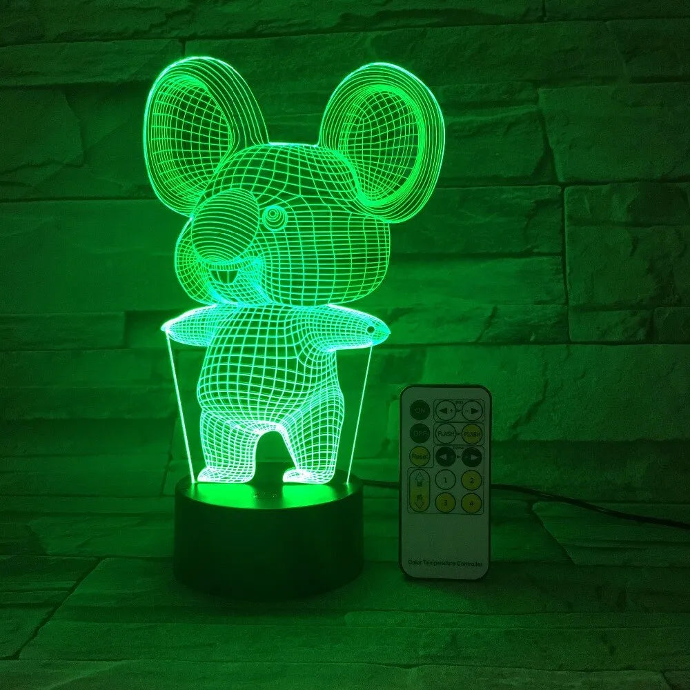Black koala LED night light with seven colour modes including red, green, blue, yellow, purple, and white