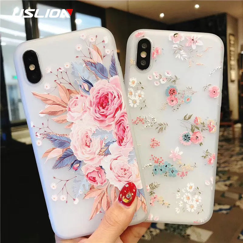 Gold foil epoxy flower and fruit TPU phone case for iPhone, multiple colour styles