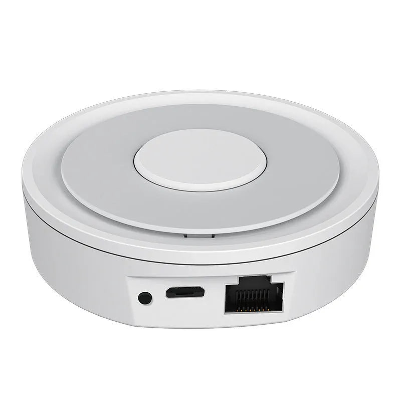 White square ZigBee 3.0 wired home automation gateway with dimensions 78mm x 78mm x 25mm