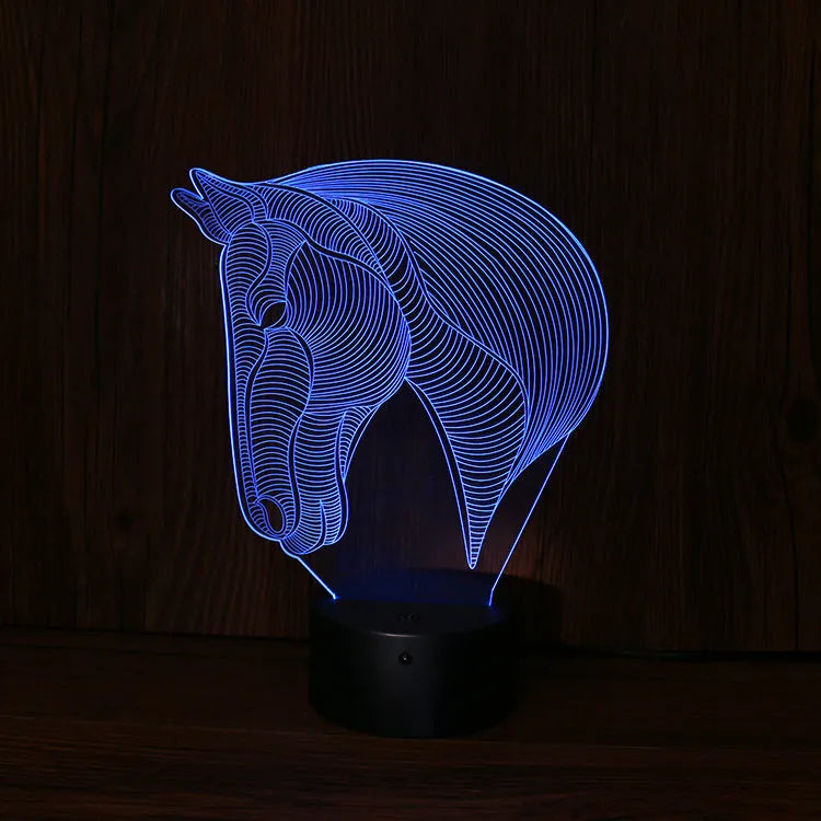 Horse's head LED night light with seven colour changing modes and remote control