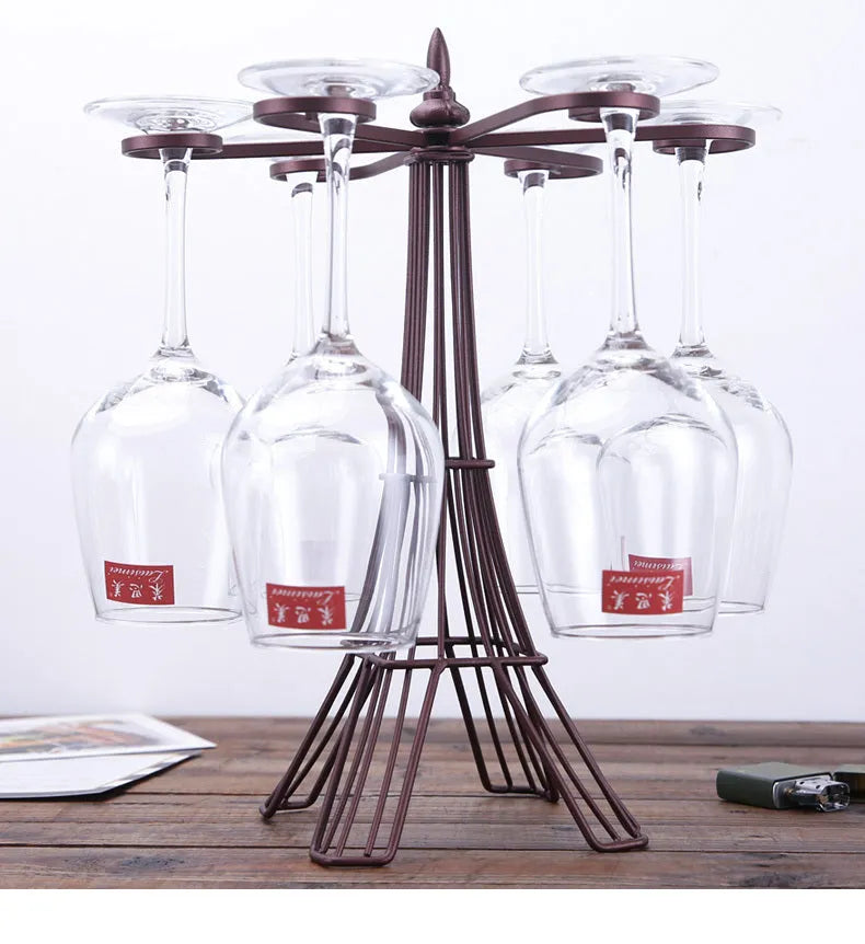 Bronze iron wine glass holder, freestanding welded stemware rack, 26cm x 15cm x 33cm