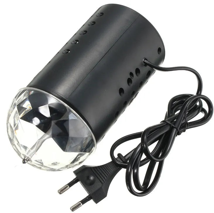 3W full color LED voice controlled rotary RGB stage light with black plastic shell