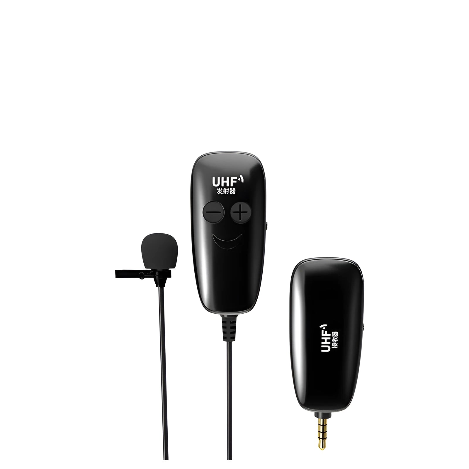 Black mobile phone lavalier microphone with 3.5mm plug and wired connection