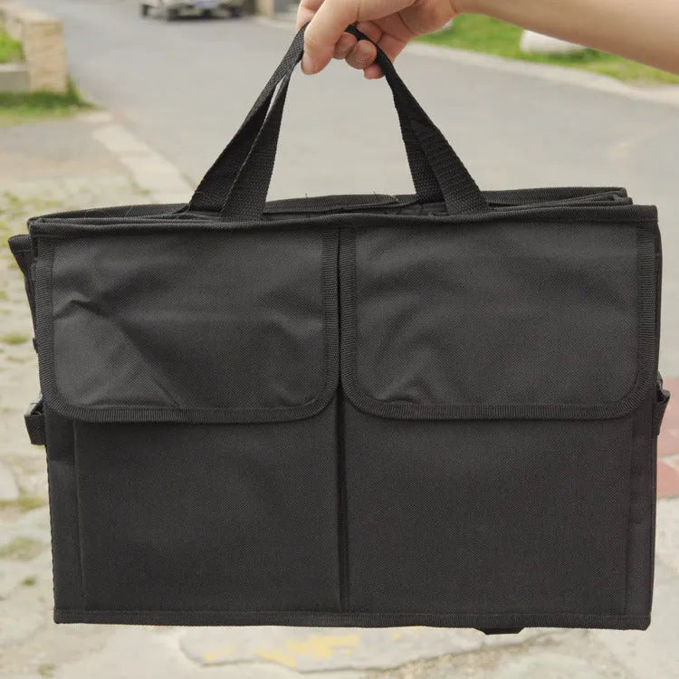 Black non-woven car storage can folded to 40cm length and 26cm width for package organisation